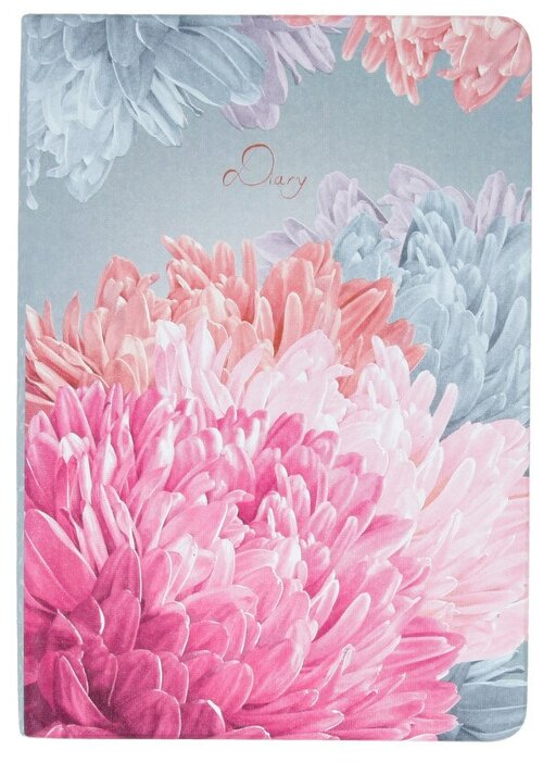Ежедневник Канц-Эксмо In Bloom Астры недатированный, искусственная кожа, А6, 128 листов, розовый/серый