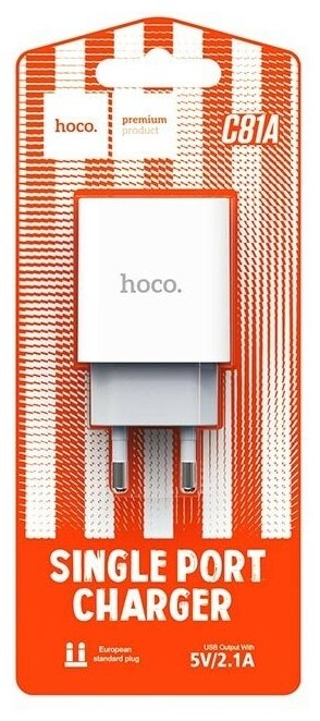 Сетевое зарядное устройство+кабель Lightning Hoco C81A, 1USB, 2.1A, белый (27947) - фото №4