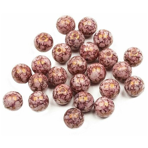 Стеклянные чешские бусины, круглые, Round Beads, 6 мм, цвет Chalk White Teracota Purple, 25 шт.