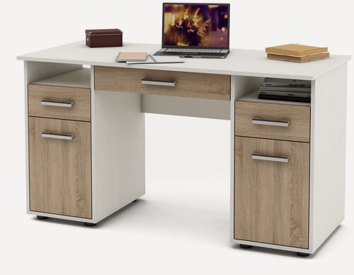 Изображение товара Стол письменный, стол компьютерный Остин (Ливерпуль) 5Я белое дерево/дуб сонома