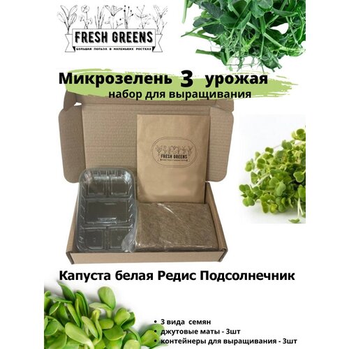 Микрозелень для выращивания Набор Fresh Greens (Капуста белокочанная Редис Подсолнечник)