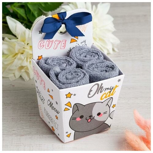 фото Набор махровых полотенец "oh my cat" 30х30 см-4шт, хлопок, 340 г/м2 4677458 этель