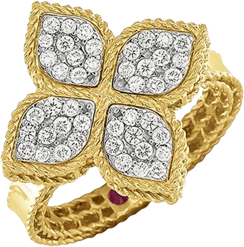 Кольцо Roberto Coin, желтое, белое золото, 750 проба, рубин, бриллиант, безразмерное