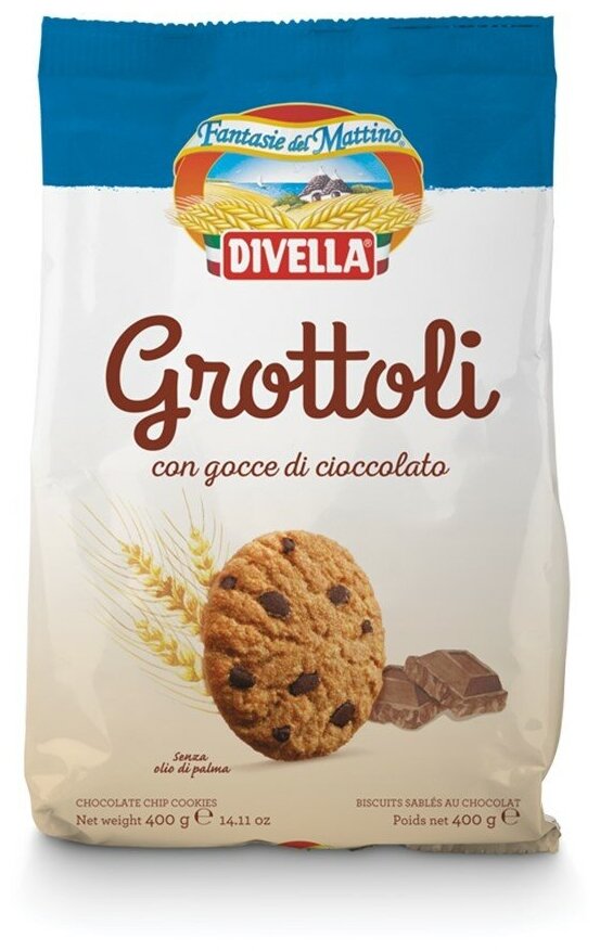 Печенье Divella Гроттоли шоколадные капли, 400г - фотография № 1