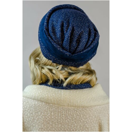 фото Комплект "трио" головной убор и шарф, темно-синий nazarkov furs