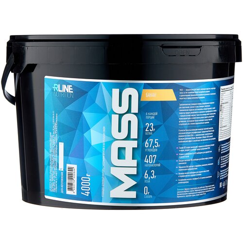 Гейнер RLINESportNutrition Mass, 4000 г, банан гейнер rline mass углеводно белковый коктейль вкус банан 2000 гр 20 порций