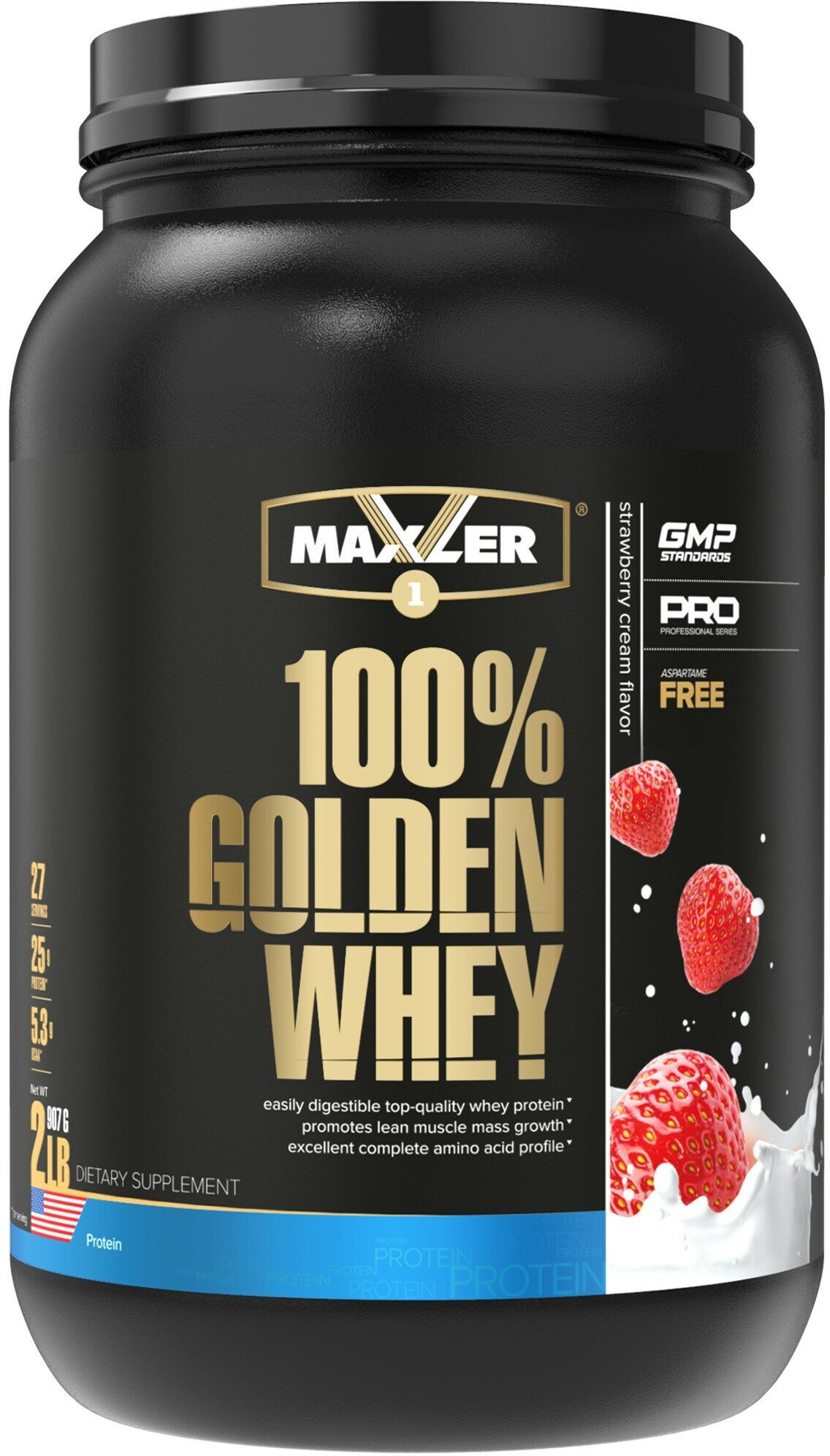 Комплексный протеин MAXLER (USA) 100% Golden Whey 910 г, Клубничный крем