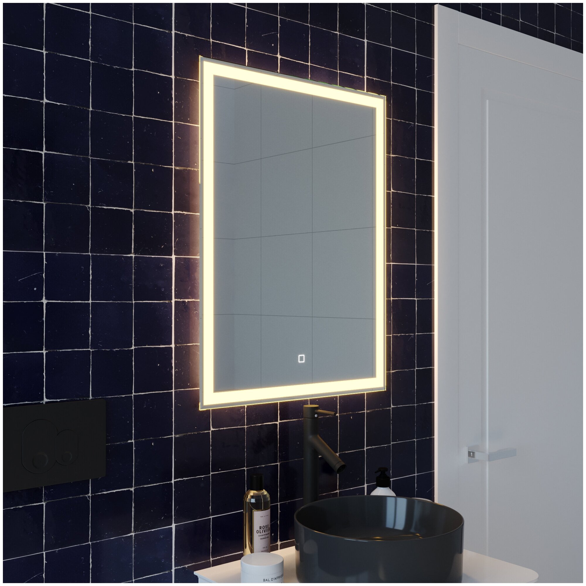 Зеркало с LED подсветкой OBERIAL 60x80см (тёплый свет 3000К, прямоугольное настенное для ванной сенсорное выключение) - фотография № 8