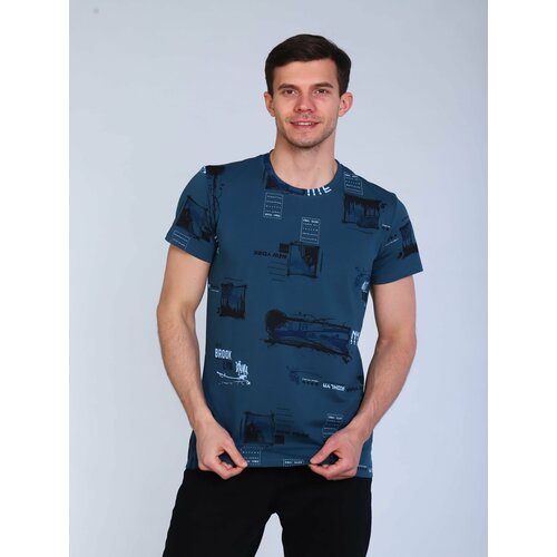 Футболка MOSES, полуприлегающий силуэт, воротник отсутствует, принт анималистический, размер 50, черный