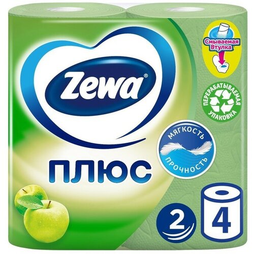 Туалетная бумага Zewa Плюс аромат «Яблоко», 2 слоя, 4 рулона туалетная бумага zewa плюс океан 2 слоя 4 рулона