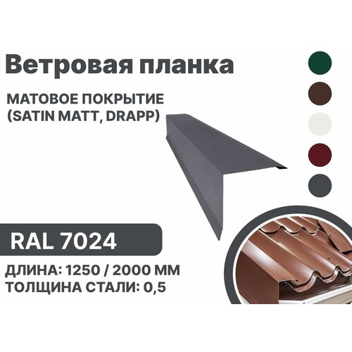 Ветровая планка матовая (Satin matt,drap) для металлочерепицы и гибкой кровли RAL-7024 1250мм 4шт в упаковке