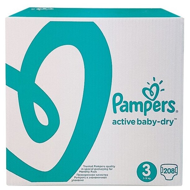 Подгузники Pampers 208 шт Active Baby, размер 3 (5-9 кг) (PA-81603988)