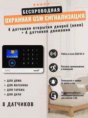 Беспроводная охранная (пожарная) WiFi GSM сигнализация W2b 4+4 датчика (+интеграция SmartLife) (Д)