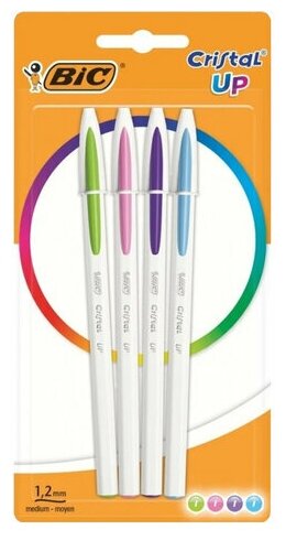 Ручки шариковые BIC "Cristal Up Fun" набор 4 цвета (салатовый, розовый, фиолетовый, голубой), узел 1 мм, линия 0,32 мм, блистер