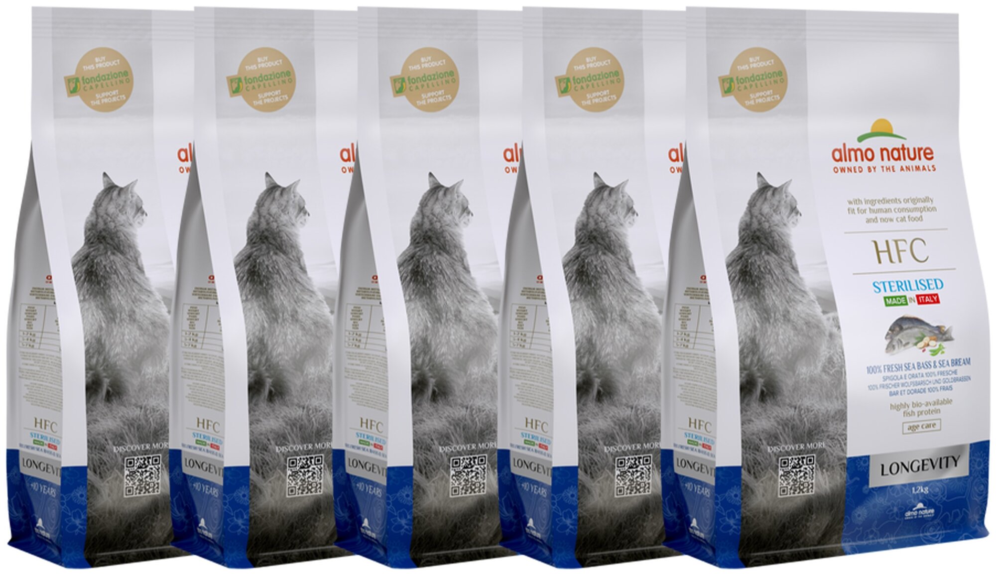 Almo Nature Для взрослых и пожилых стерилизованных кошек со свежей Морской рыбой: Окунь и Лещ (50% рыбы) (Longevity Sterilized Sea Bass & Sea Bream) 1,2 кг х 5 шт.