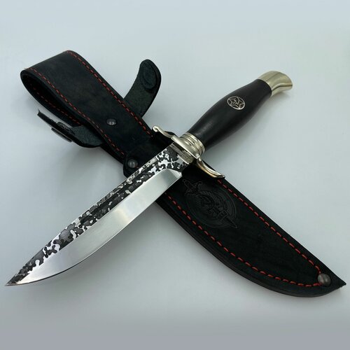 Нож туристический не складной Финка НКВД кованая сталь, длина лезвия 13.3 см с гравировкой Камуфляж