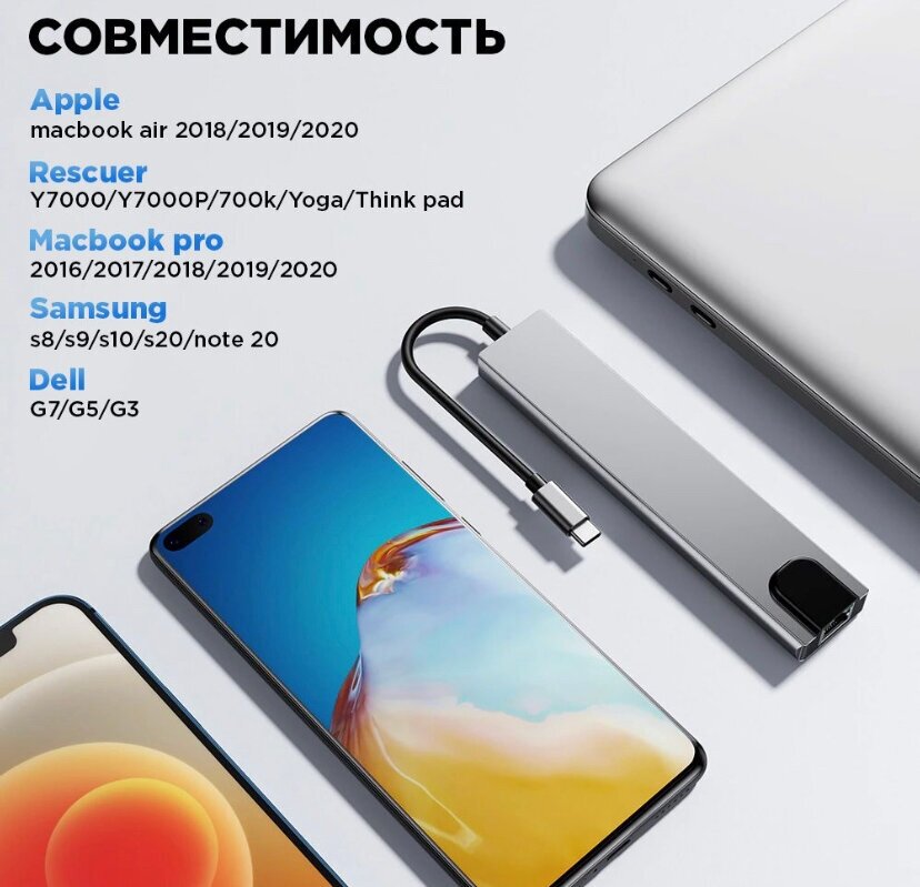 USB концентратор/ USB разветвитель с type-c/ USB - хаб type-c 3xUSB 20 + USB 30 Серебристый