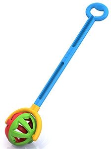 Игрушка-каталка нордпласт Шарик с ручкой (зелено-красная) 59х15х12 см