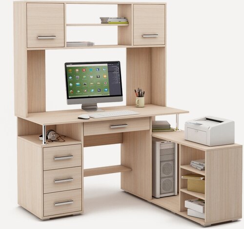 Изображение товара Компьютерный стол Амбер (Реал) 24Я, угловой, ЛДСП, с надстройкой, 130х165х78 см