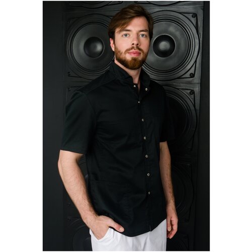 Рубашка блузон блуза врача доктора медицинская стильная мужская рабочая одежда черный вискоза стойка воротник кнопки размер 48