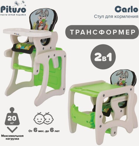 Изображение товара Стульчик для кормления детский Pituso Carlo Зайчик, стол - трансформер с регулируемой спинкой, серый