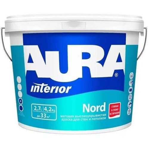 Краска акриловая Aura Nord для детской влагостойкая моющаяся матовая белый 2.7 л 2.7 кг краска акриловая artel fs 13 для детской влагостойкая моющаяся матовая белый 14 кг