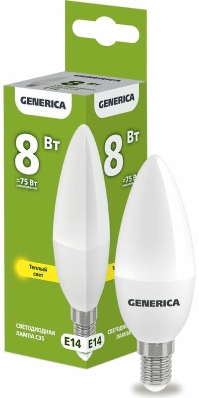 Iek светодиодные лампы LL-C35-08-230-30-E14-G Лампа LED C35 свеча 8Вт 230В 3000К E14 GENERICA