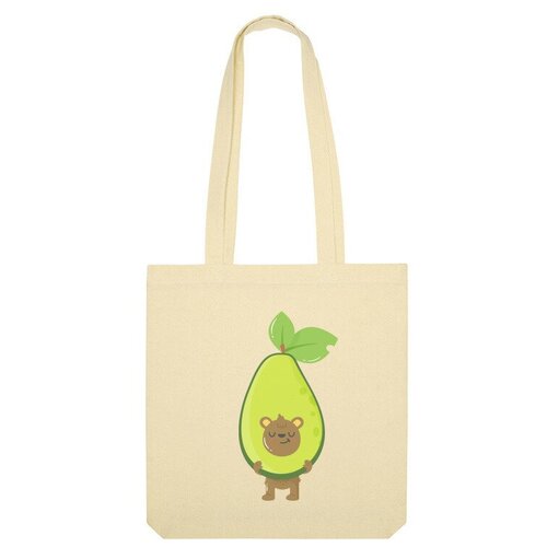 сумка мишка в авокадо зеленое яблоко Сумка шоппер Us Basic, бежевый