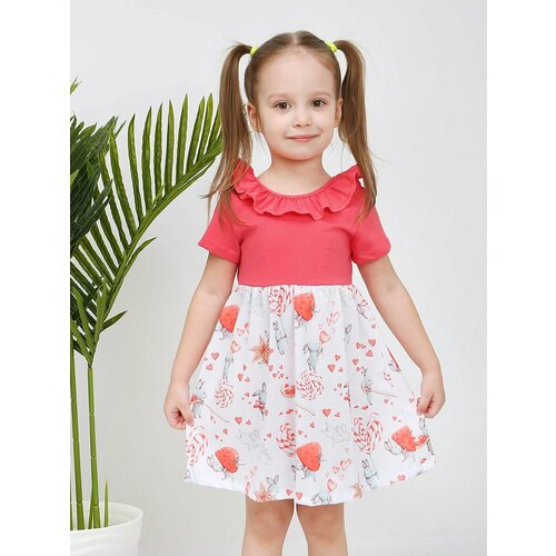фото Платье для девочки - коралловый; белый - зайки , размер 116 ивашка