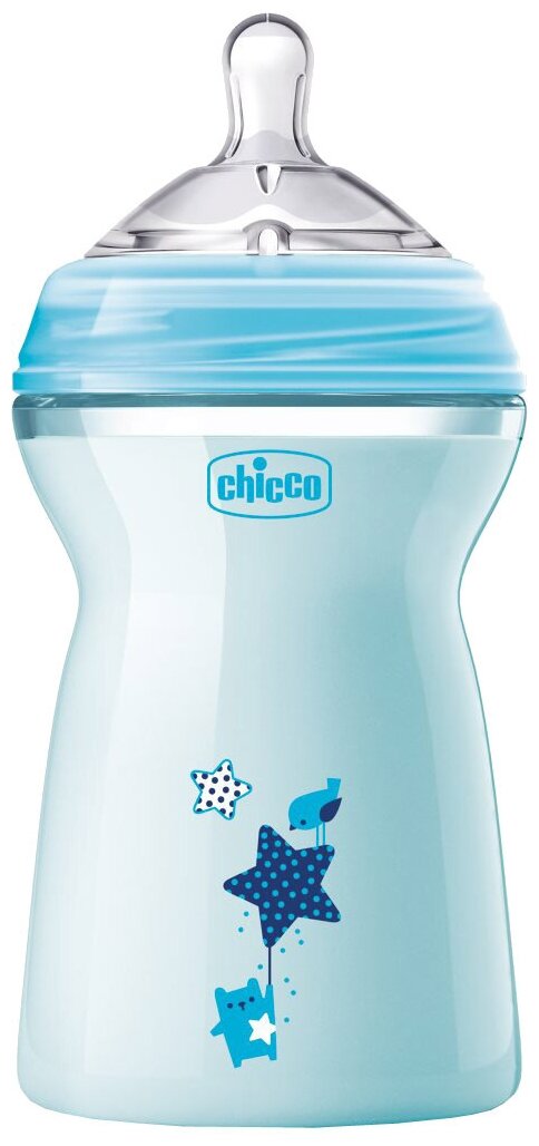 Бутылочка Chicco Natural Feeling + силиконовая соска с флексорами, 330 мл голубой - фото №1
