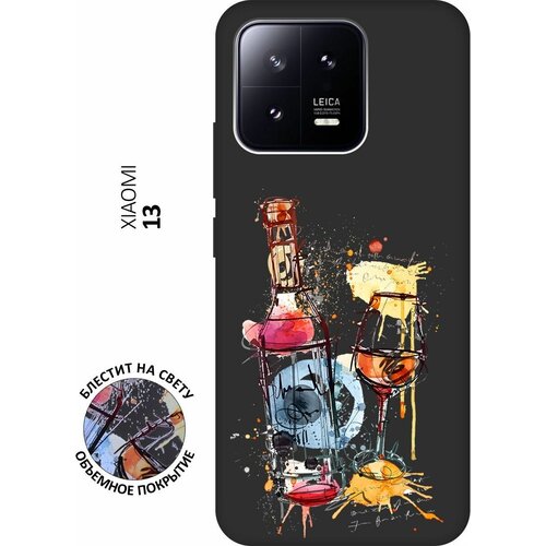 Матовый Soft Touch силиконовый чехол на Xiaomi 13, Сяоми 13 с 3D принтом Aquarelle Wine черный матовый soft touch силиконовый чехол на xiaomi mi 5s сяоми ми 5 эс с 3d принтом aquarelle wine черный