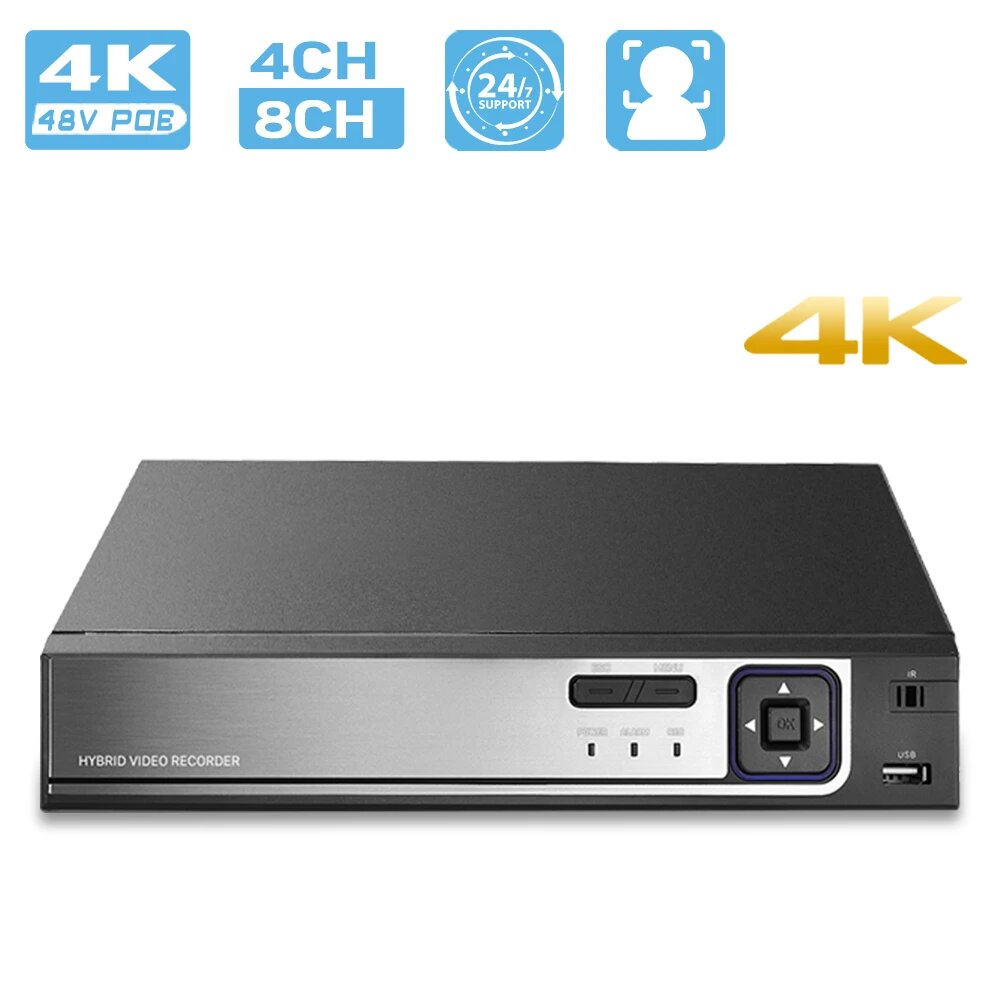 8MP 4K 8CH POE NVR 4CH 5MP H.265 + Onvif сетевой видеорегистратор 24/7 запись Xmeye P2P AI Распознавание лиц DVR камера наблюдения 2T 8-КАНАЛЬНЫЙ Вилка европейского стандарта