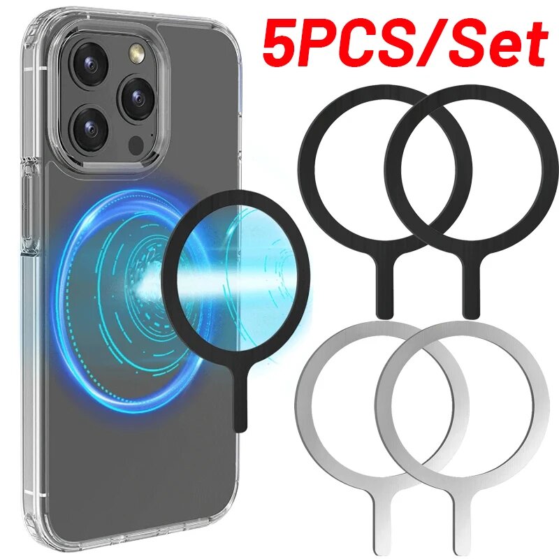 5/1 шт. кольцо-наклейка для беспроводной зарядки Magsafe для IPhone 14 13 12 Pro Max, магнитное беспроводное зарядное устройство для мобильного телефона, металлическая пластина, Silver-A 5pcs — фото 1