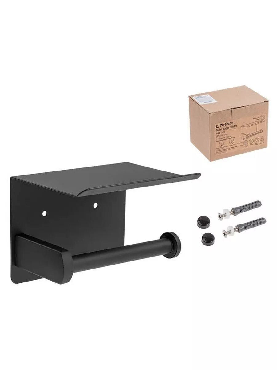 Держатель для туалетной бумаги с полкой PERFECTO LINEA (35-031010) 2 способа крепления