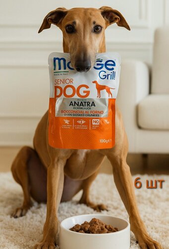 Изображение товара Влажный корм Monge Grill из утки для пожилых собак, 6шт по 100гр