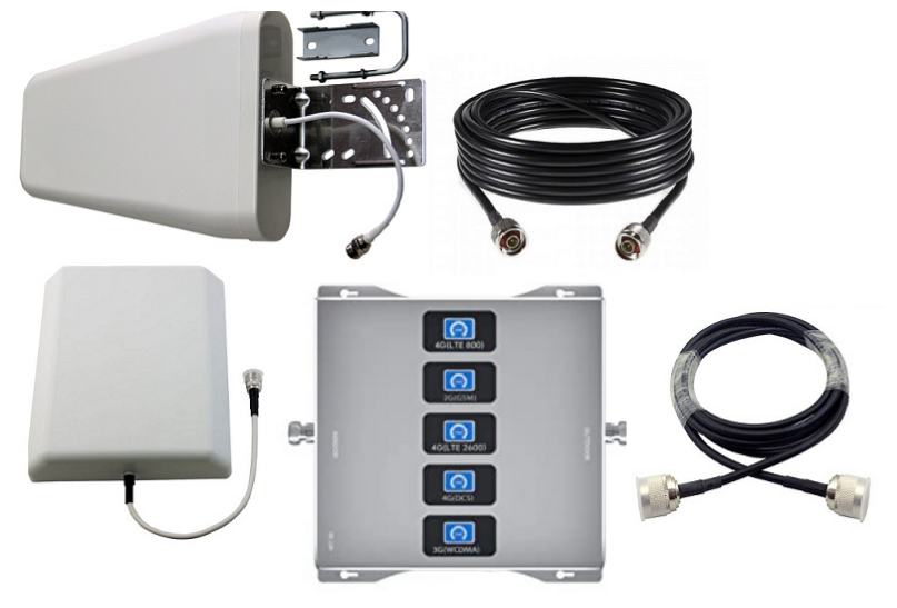 Усилитель сигнала сотовой связи GSM/3G/4G - Комплект Telestone 800/900/1800/2100/2600 МГц