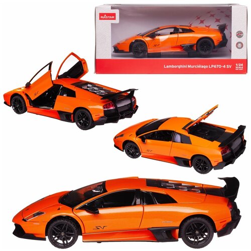 Машина металлическая 1:24 scale Lamborghini Murcielago LP670-4, цвет оранжевый, двери и багажник открываются легковой автомобиль motormax laмborghini murcielago roadster 73316 1 24 оранжевый