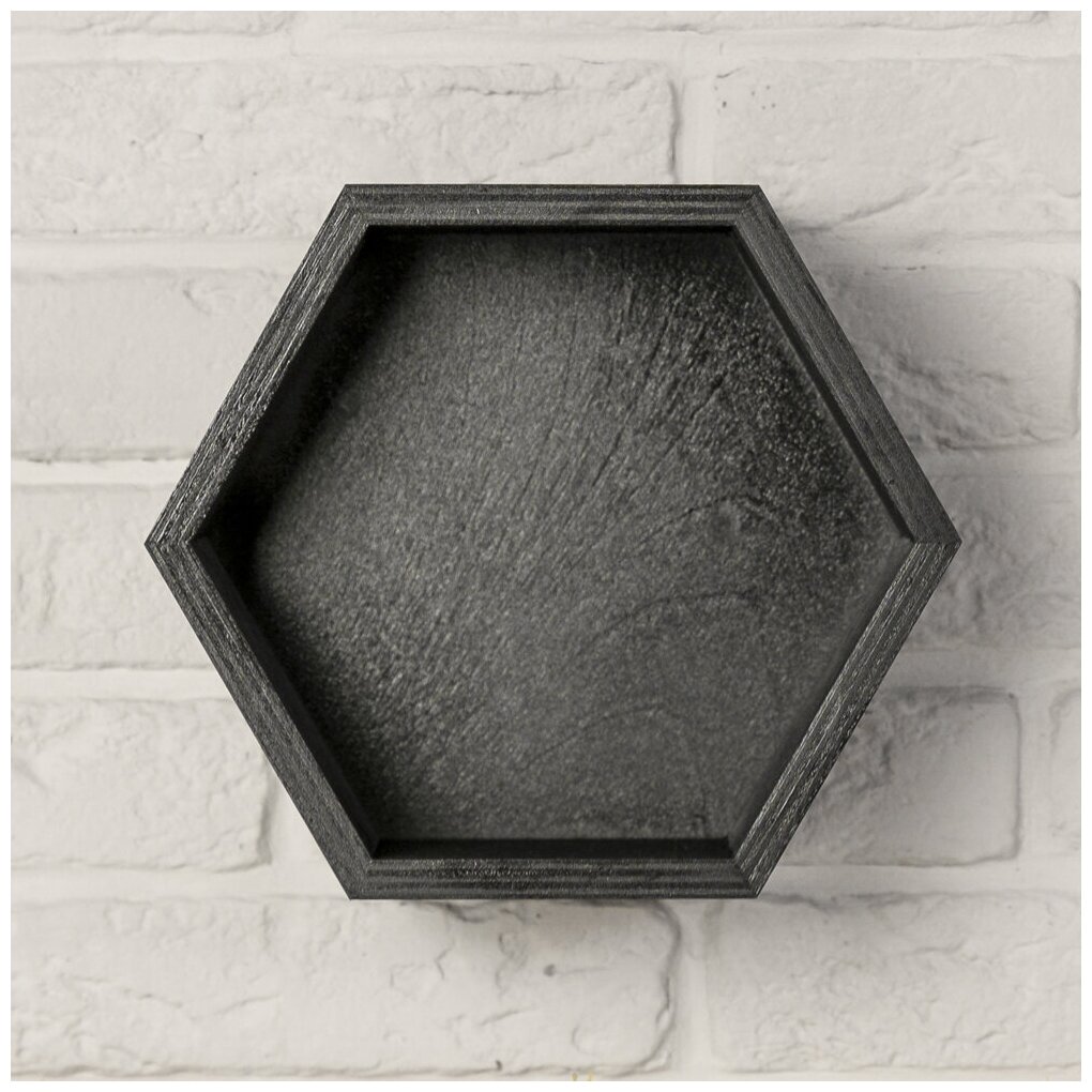 Полка с задником "Сота" OKTAUR настенная серия BIRCH, черный, 20х18х8,5 см - фотография № 2