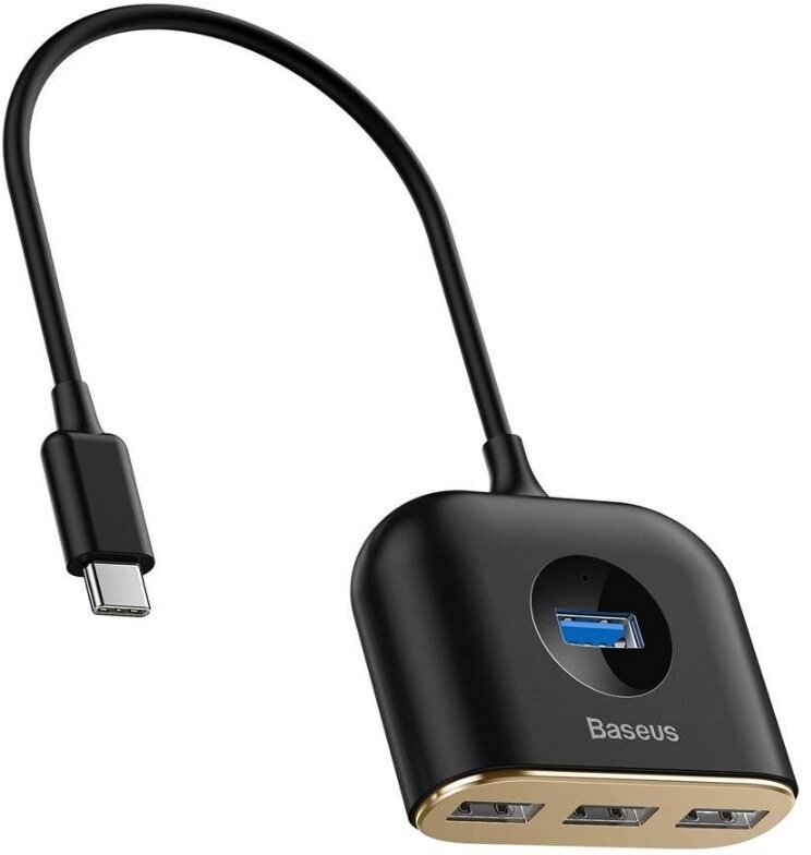 Хаб Baseus Square Round 4 in 1 USB HUB Adapter (Type-C to USB3.0 x 1 + USB2.0 x 3) 0.17m Black (CAHUB-BY01)