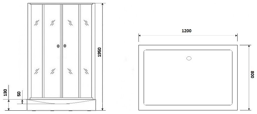 Уголок душевой NG- 012-14Q BLACK(1200х800х1950) низкий поддон(13см) стекло мозаика, 2 места 0121452 - фотография № 6