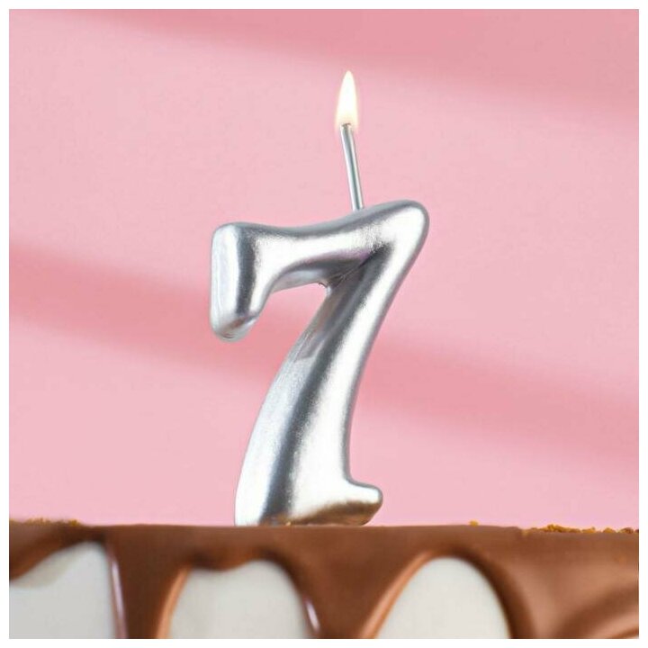 Свеча для торта цифра Серебряная, 7.8 см, цифра 7