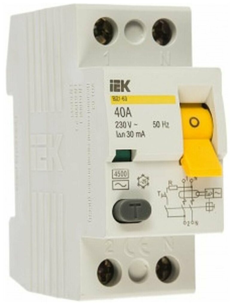 Выключатель дифференциального тока (УЗО) IEK ВД1-63 (MDV10-2-040-030) 2П 40А AC 30мА 45кА
