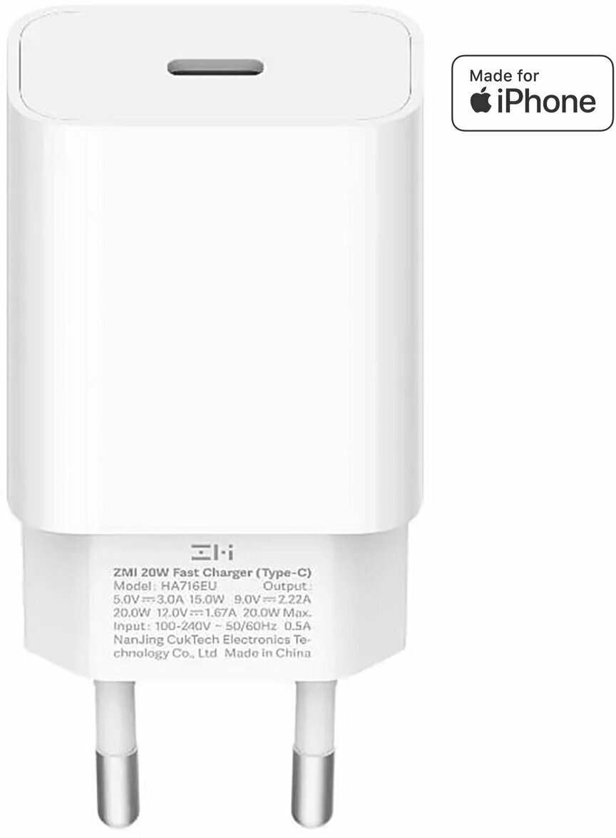 Сетевое зарядное устройство Xiaomi ZMI HA716, USB type-C, 3A, белый [ha716 white] - фото №17