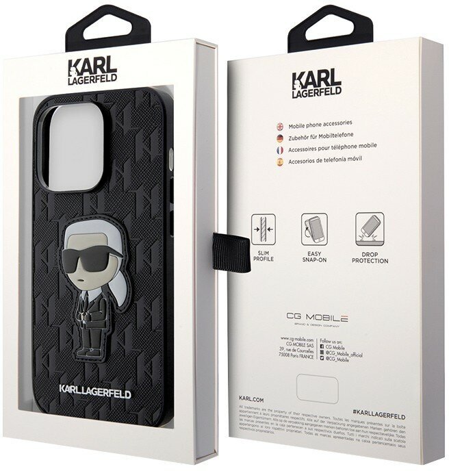 Lagerfeld для iPhone 14 Pro Max чехол PU Saffiano Monogram NFT Karl Ikonik Hard Black