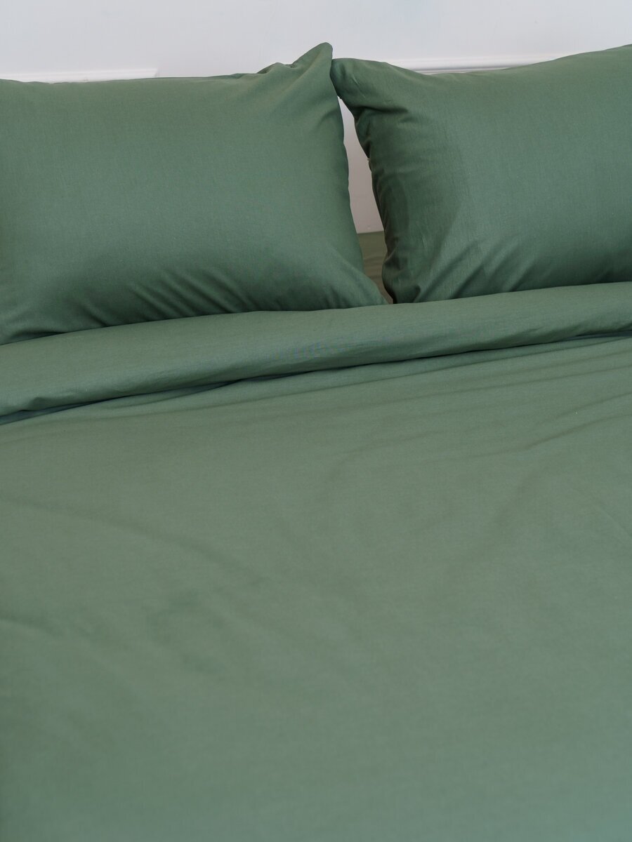 Комплект постельного белья однотонный IDEASON поплин, 3 предмета, 1,5 спальный, оливковый - фотография № 7