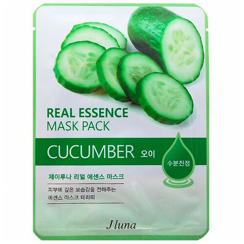 JLUNA Тканевая маска для лица для зрелой и сухой, проблемной и пигментированной кожи Cucumber Real Essence Mask, 25 г