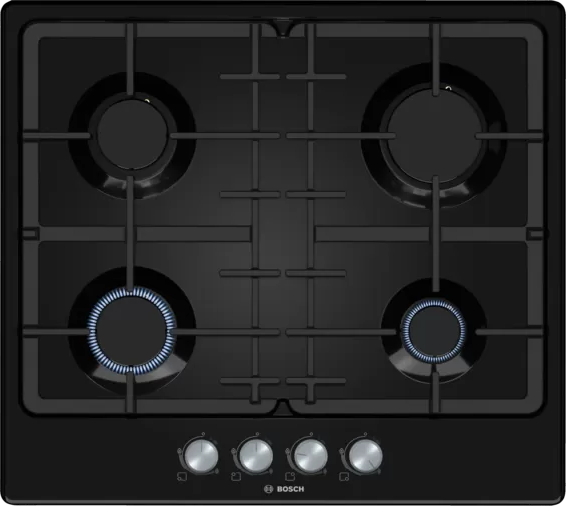 Газовая варочная панель Bosch PGP6B6O93R, цвет панели черный, цвет рамки черный