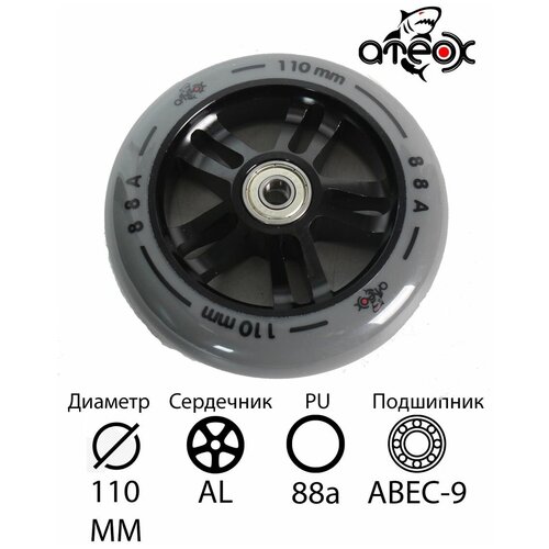 Колеса ATEOX 0 серый колесо для самоката ateox неохром 110 мм