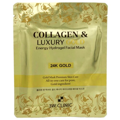 фото 3w clinic гидрогелевая маска collagen & luxury gold с коллагеном и золотом, 30 г
