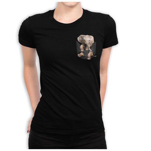 фото Футболка dream shirts слон в кармашке женская 2xl черная